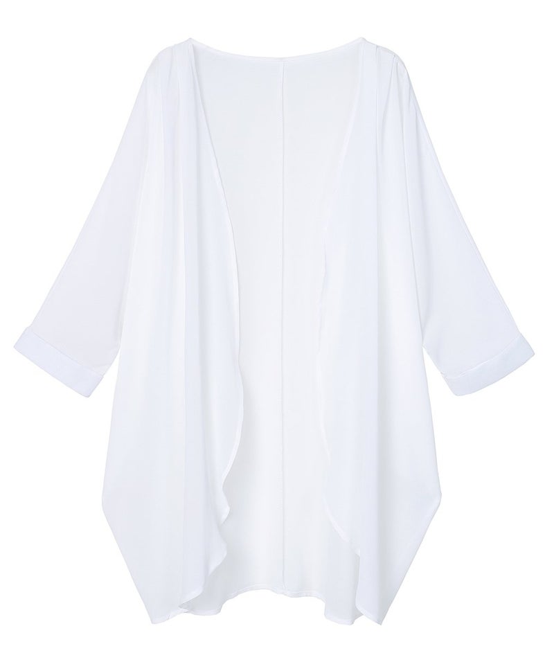 Olrain كيمونو كاردينغ كيبز نسائي مزخرف بطبعة زهور من أولراين بأكمام بات 3/4 فضفاضة وعادية (صغير، أبيض-2) - Image 3